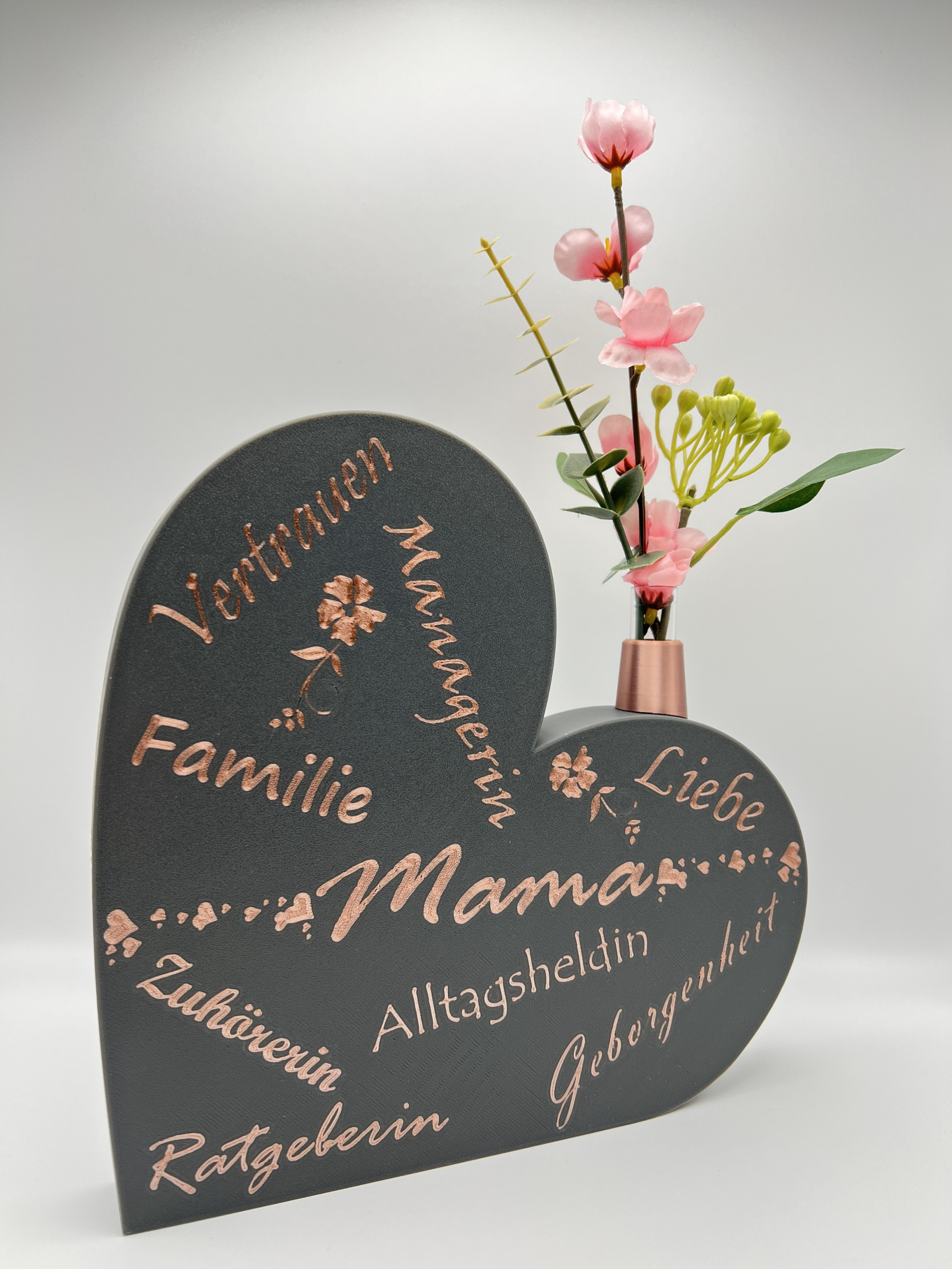 Herzaufsteller Grau mit Blumen